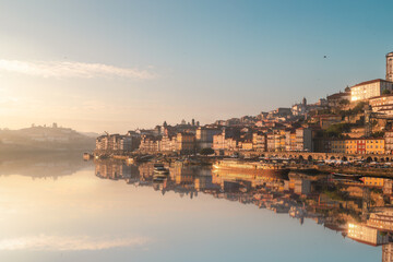Porto City downtown refleted on Douro River