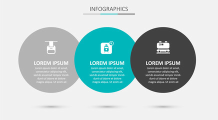 Set Online ticket booking, Cable car and Oil railway cistern. Business infographic template. Vector