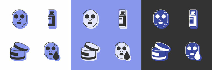 Set Facial cosmetic mask, Cream or lotion tube and Shaving gel foam icon. Vector