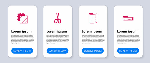Set Tape measure, Textile fabric roll, Scissors and Layers clothing textile. Business infographic template. Vector