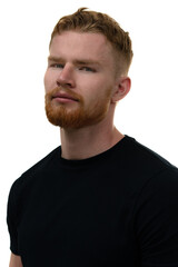 Obraz premium A portrait of a young man against a white background.