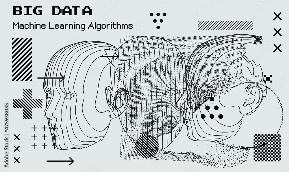 Aufkleber 3D wireframe of a human head. Concept for Artificial intelligence and Neural Networks themes.