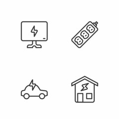Set line Smart home, Electric car, Tv and extension icon. Vector