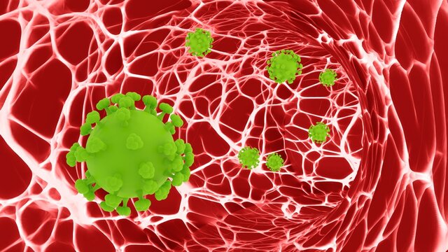 Grüner Virus in einer Körperzelle