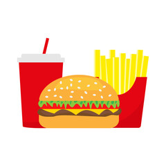 Set of fast food on white background