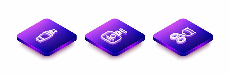 Set Isometric line Tube of hand cream, and Eyelash curler icon. Vector