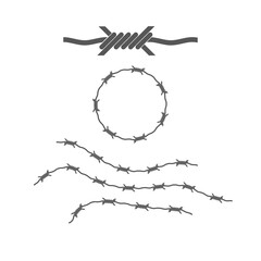 Set of barbed wire on white background