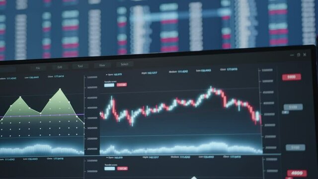 Focus on altcoins on the big monitor on the back and bitcoin and ethereum analysis chart on the front monitor