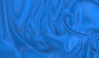 Beautiful flowing fabric of blue wavy silk or satin. 3d rendering image.