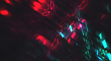 Naklejka premium Abstract neon dark futuristic background. Sci-fi space background. Light movement, light tunnel, multicolor speed, portal, fractal. Symmetrical reflection. 3D illustration. 