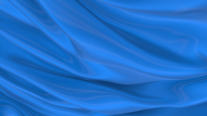 Beautiful flowing fabric of blue wavy silk or satin. 3d rendering image.
