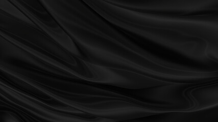 Beautiful flowing fabric of black wavy silk or satin. 3d rendering image.