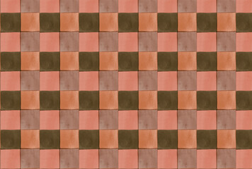 暖色レッドのモザイクタイル風の壁紙
