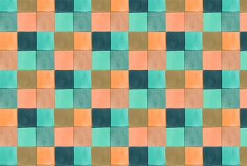 グリーンと薄いピンクのモザイクタイル風の壁紙
