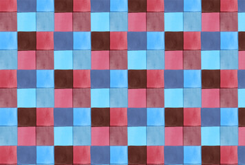 赤とブルーのモザイクタイル風の壁紙
