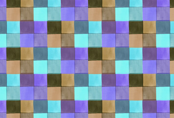 ブルーと紫とブラウンのモザイクタイル風の壁紙
