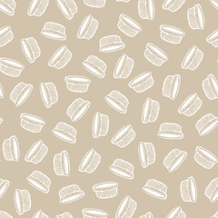 Vector beige scattered creme brulee remekins ink sketch seamless background pattern. Perfect for fabric, menu and kitchen wallpaper projects.