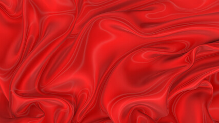 Beautiful flowing fabric of red wavy silk or satin. 3d rendering image.