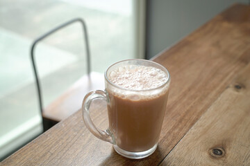 Tea with milk or known as Teh tarik in Malaysia. Copy space.
