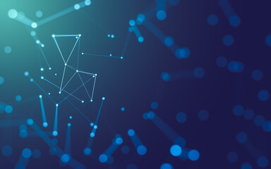 Abstract background. Molecules technology with polygonal shapes, connecting dots and lines. Connection structure. Big data visualization.