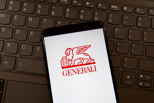 Toronto, On, Canada - December 19, 2021: Generali  logo on the  smartphone screen on a keyboard. Assicurazioni Generali S.p.A. or simply Generali Group is an Italian insurance company.