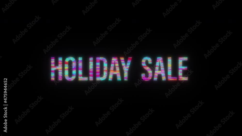 Poster holiday sale colorful text word flicker light animation loop with glitch text effect. 4k 3d seamless