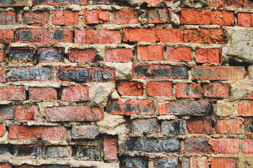 Old weathered brick wall fragment .