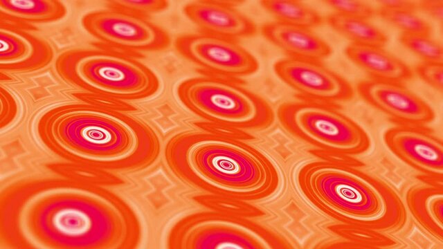 Abstract 4K 3D seamless looping geometric pattern animation. Red circular motif. Abstract geometric pattern with circles. 3d modern wallpaper with animated spinning ball LED wall. Loopable moving DJ b