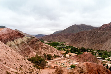 Fototapeta premium view of hill and village