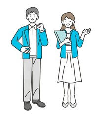オフィスカジュアルで働く会社員が案内したりガッツポーズをとるベクターイラスト素材／ビジネス／ビジネスパーソン／人々