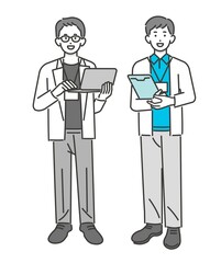 オフィスカジュアルで働く会社員のベクターイラスト素材／ビジネス／ビジネスパーソン／パソコン／全身