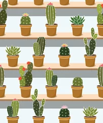 Fotobehang Cactus in pot cactusontwerp - naadloos vectorherhalingspatroon, gebruik het voor omhulsels, stoffen, verpakkingen en andere print- en ontwerpprojecten