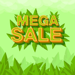 Mega sale 3D text effect for sosial media post tamplate