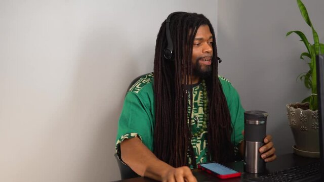 African American Male having online consultation.