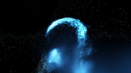 blue glowing abstraction on a black background. space abstraction. 3d rendering