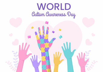 World Autism Awareness Day with Hand of Puzzle Pieces Suitable for Greeting Card, Poster or Banner in Flat Design Illustrations