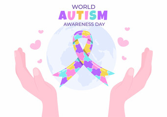 World Autism Awareness Day with Hand of Puzzle Pieces Suitable for Greeting Card, Poster or Banner in Flat Design Illustrations