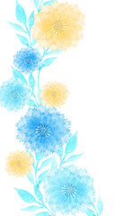 水彩のお花のデコレーション　ブルー