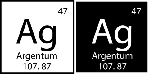 Argentum icon. Mendeleev table element. Chemical sign. White and black squares. Vector illustration. Stock image. 