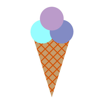 Ice cream icon. Colored balls in waffle cone. Summer time symbol. Cartoon design. Vector illustration. Stock image.