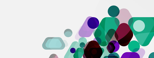 Color bubbles and rounded geometric shapes on white. Vector geometric minimal abstract background for wallpaper, banner, background, landing page