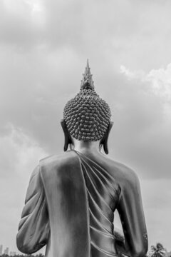 Back Buddha statue bangkok Thailand.