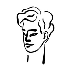 Contemporary Asian American trendy young man, teenager artistic line art portrait, stylish line art guy's face.