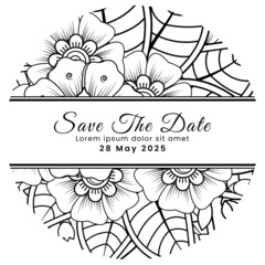 Save the date with mehndi flower. decoration in ethnic oriental, doodle ornament.