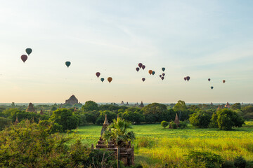 Bagan, Myanmar - view of a ballon ride thats goes every morning in Bagan 