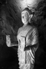 Close up of Buddha beautiful serene face. Buddha images in Thailand that Buddhists respect.