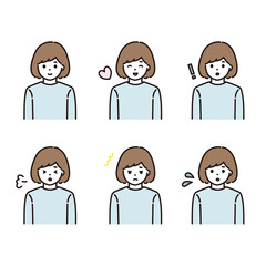 女性 表情イラストセット