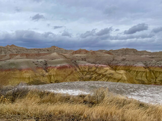 Buttes in Badlands National Park in the winter, South Dakota