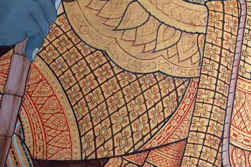 Ancient Thai pattern on wall in Thailand Buddha Temple , Asian Buddha style art.