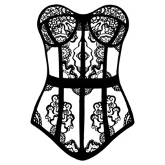 Lace women's underwear, boudoir style, corset, bodysuit, bra vector illustration